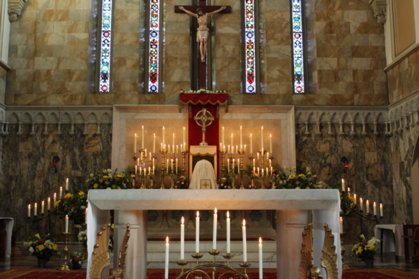 The Blessed Sacrament exposed for adoration.